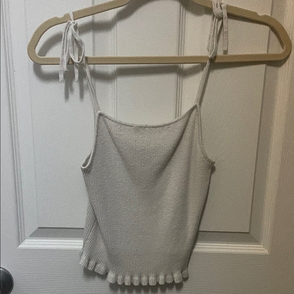 Abercrombie & Fitch Cream Ribbed Tie-Shoulder Camisole